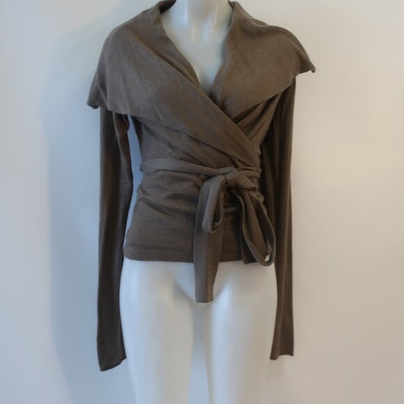 Womens Ralph Lauren Blue Label Taupe V-Neck Blended Cashmere Wrapped Sweater M - Picture 1 of 7